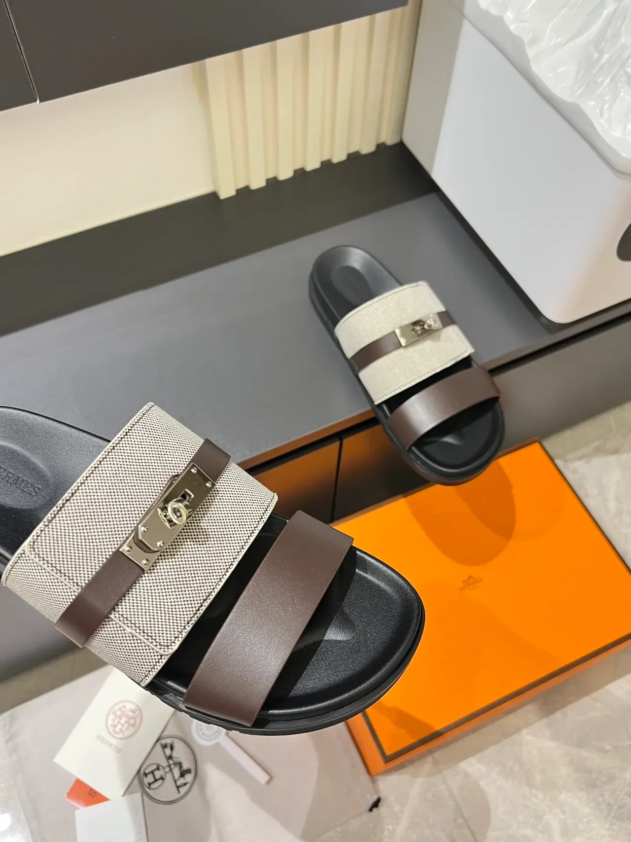 Hermès Oran Two-Strap Slide Slippers 7