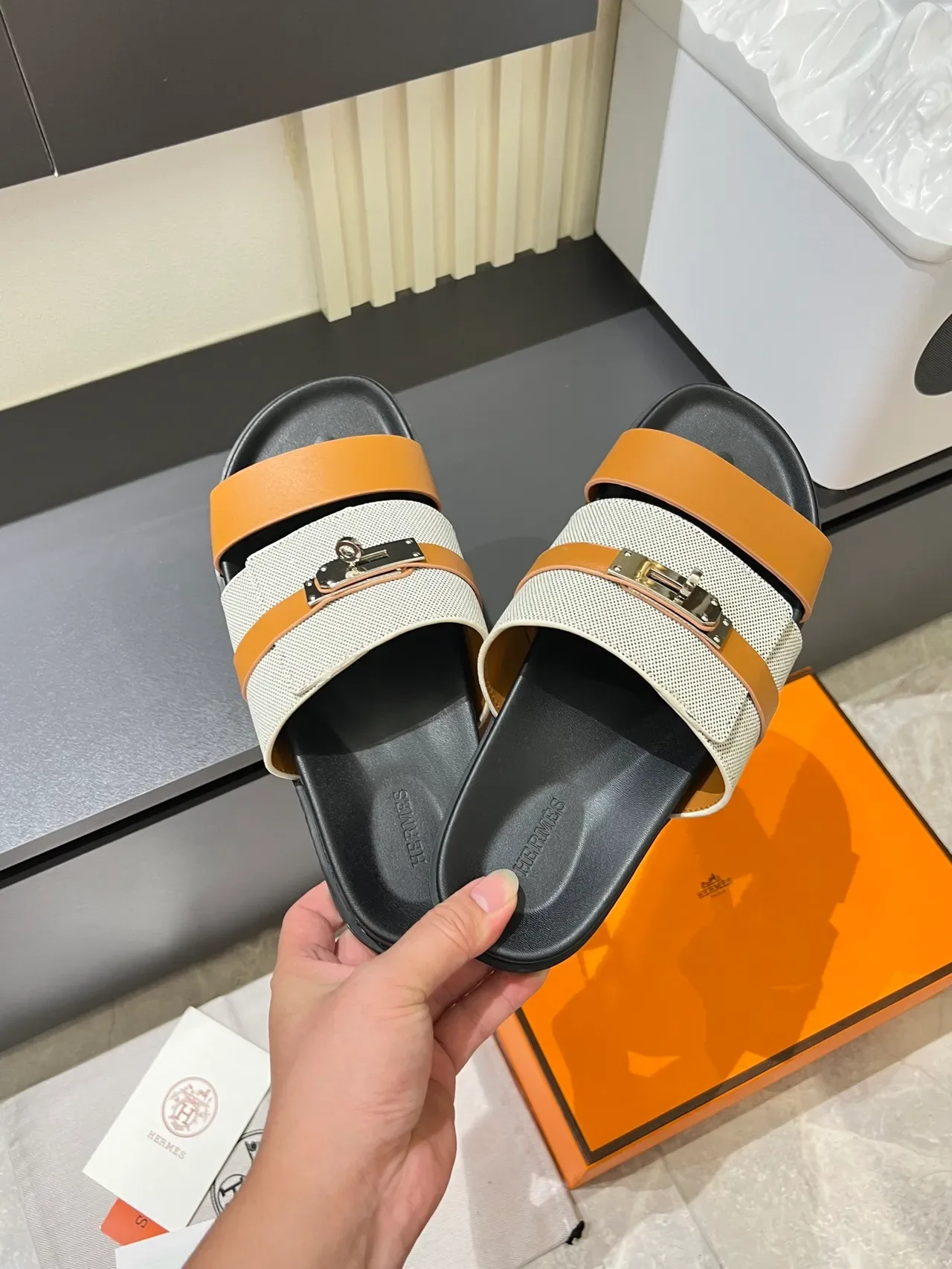 Hermès Oran Two-Strap Slide Slippers 10
