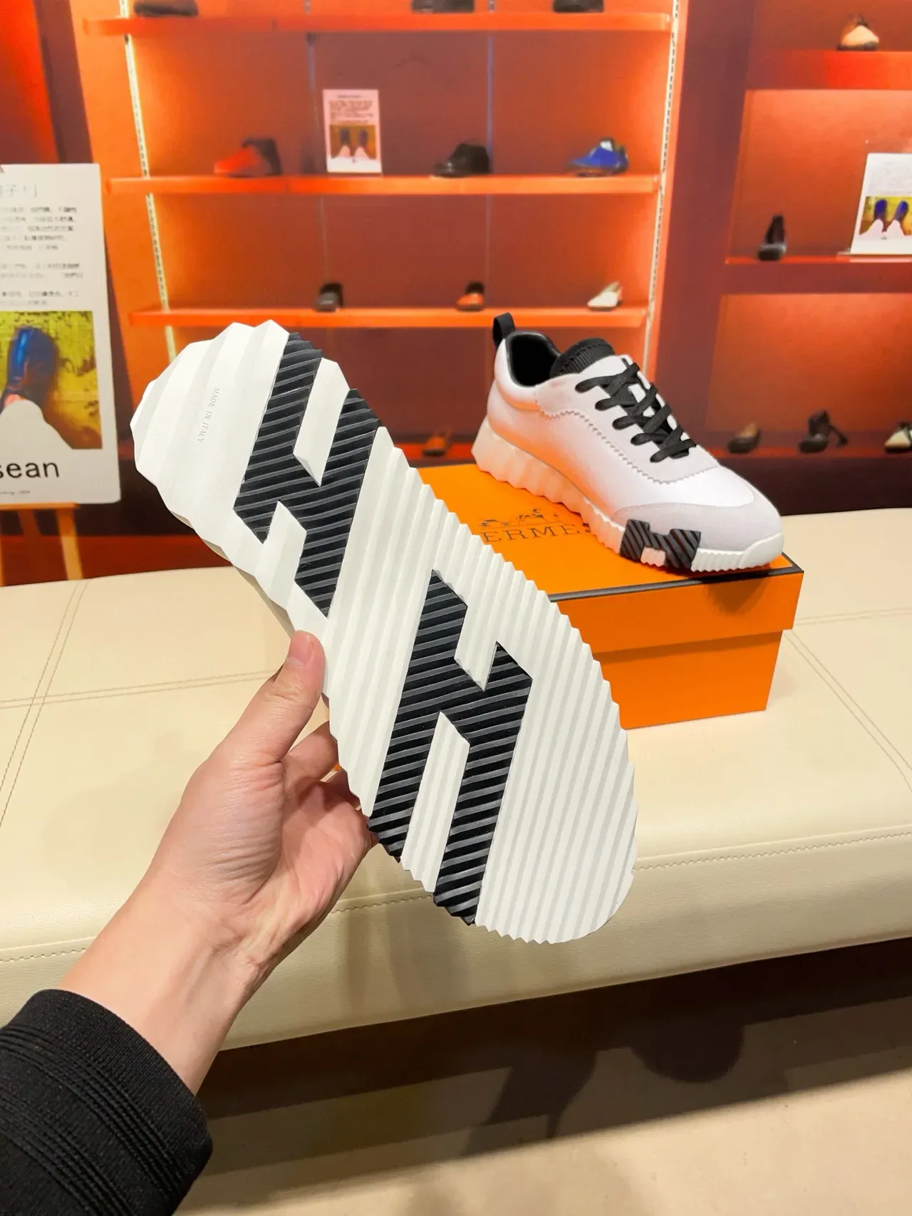 Hermès Oran White and Gray Lifestyle Sneakers 3