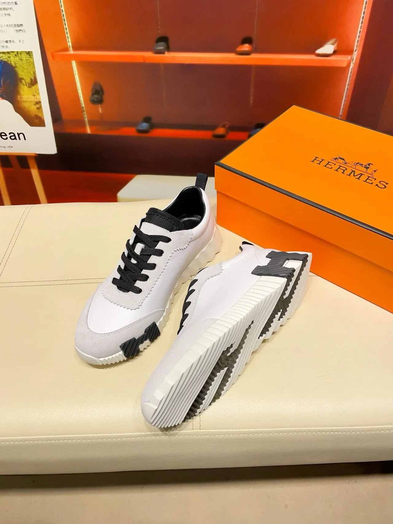 Hermès Oran White and Gray Lifestyle Sneakers 4