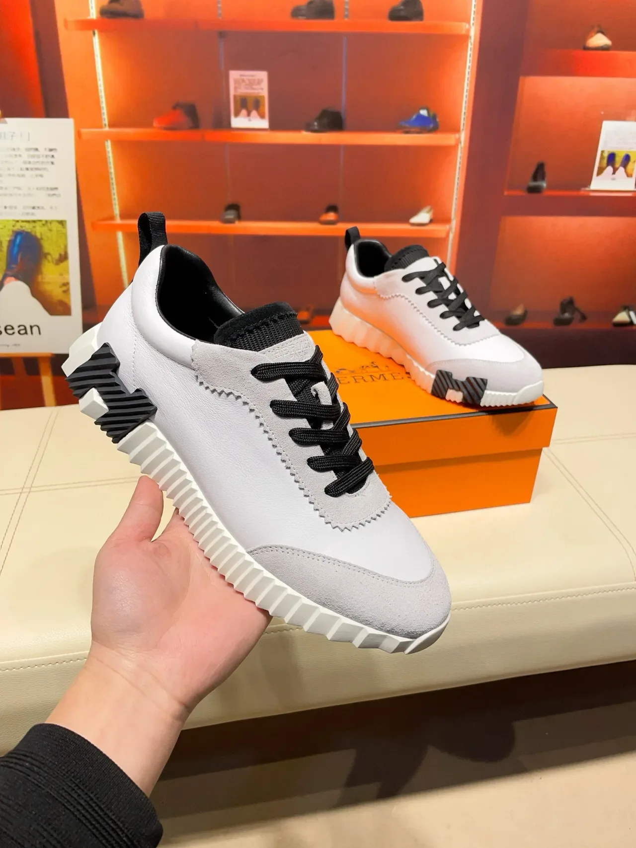 Hermès Oran White and Gray Lifestyle Sneakers 5