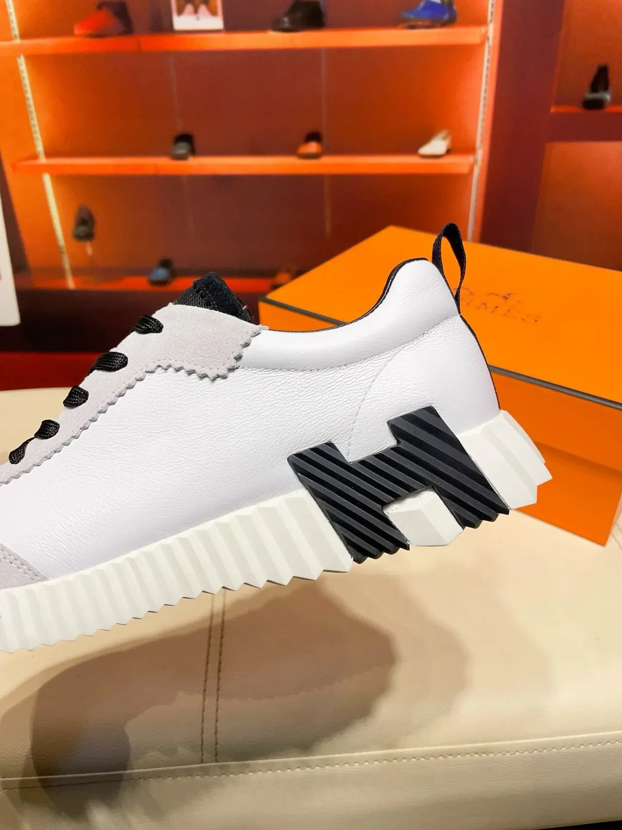 Hermès Oran White and Gray Lifestyle Sneakers 7