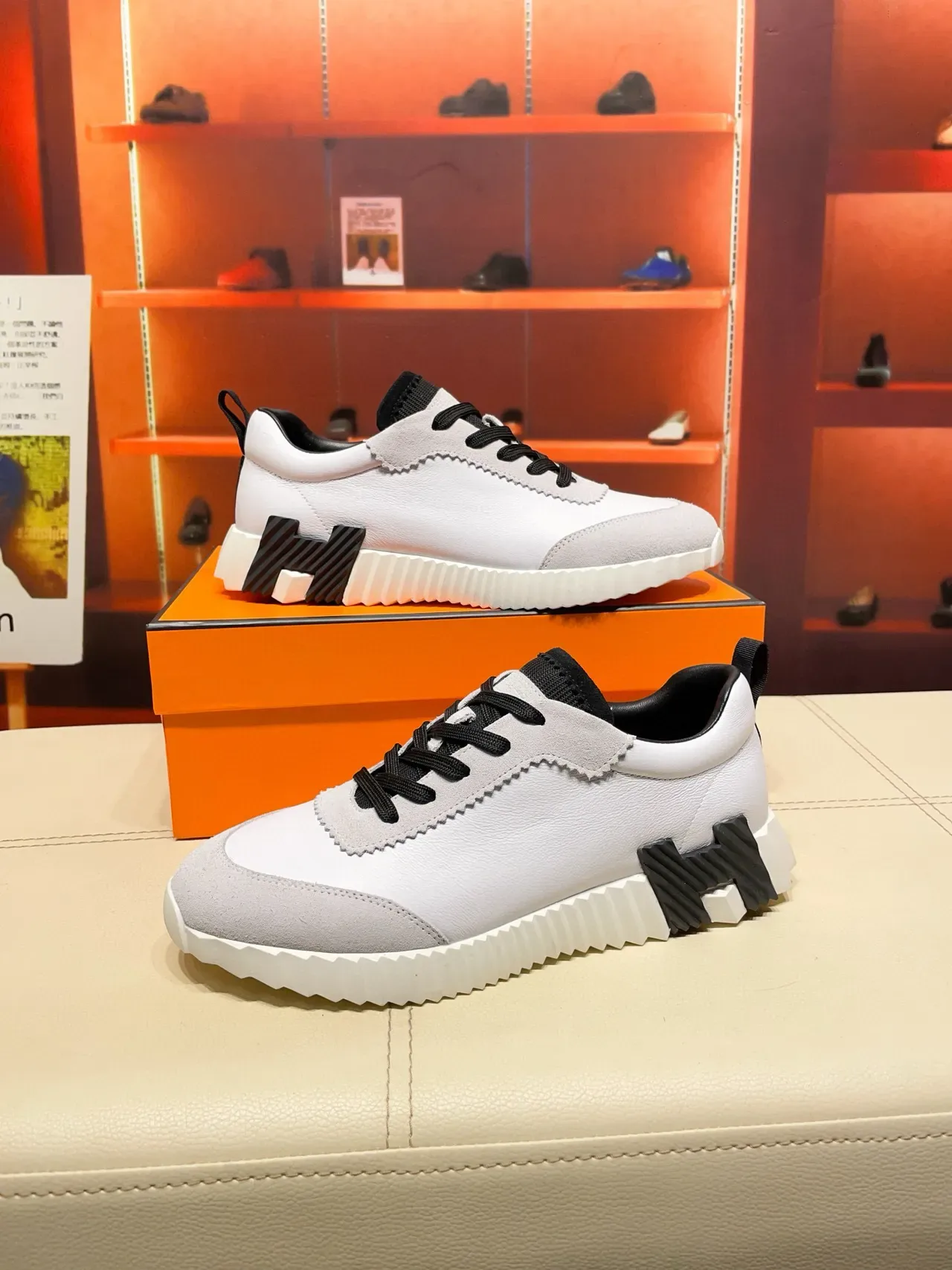 Hermès Oran White and Gray Lifestyle Sneakers 8