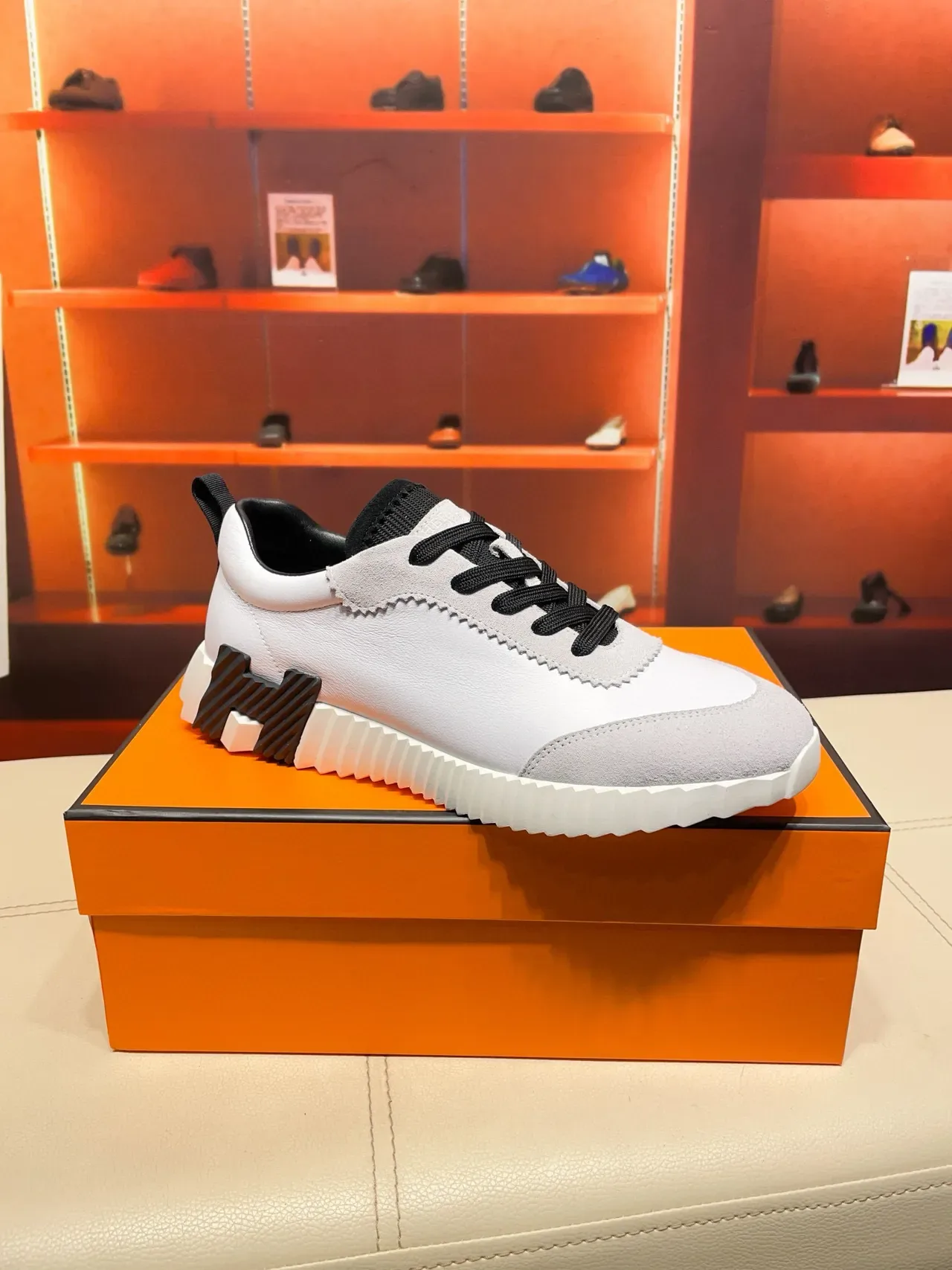 Hermès Oran White and Gray Lifestyle Sneakers 9