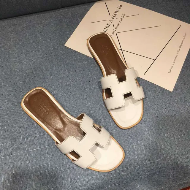 Hermès Oran جلد أبيض H-Strap نعال 5