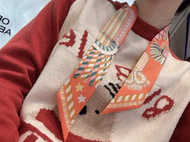 Hermès Twilly Orange Star and Pattern Silk Scarf 2