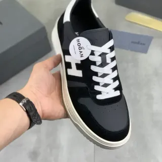 Hogan Black White Low-Top Suede And Leather Panelled Lifestyle Sneakers