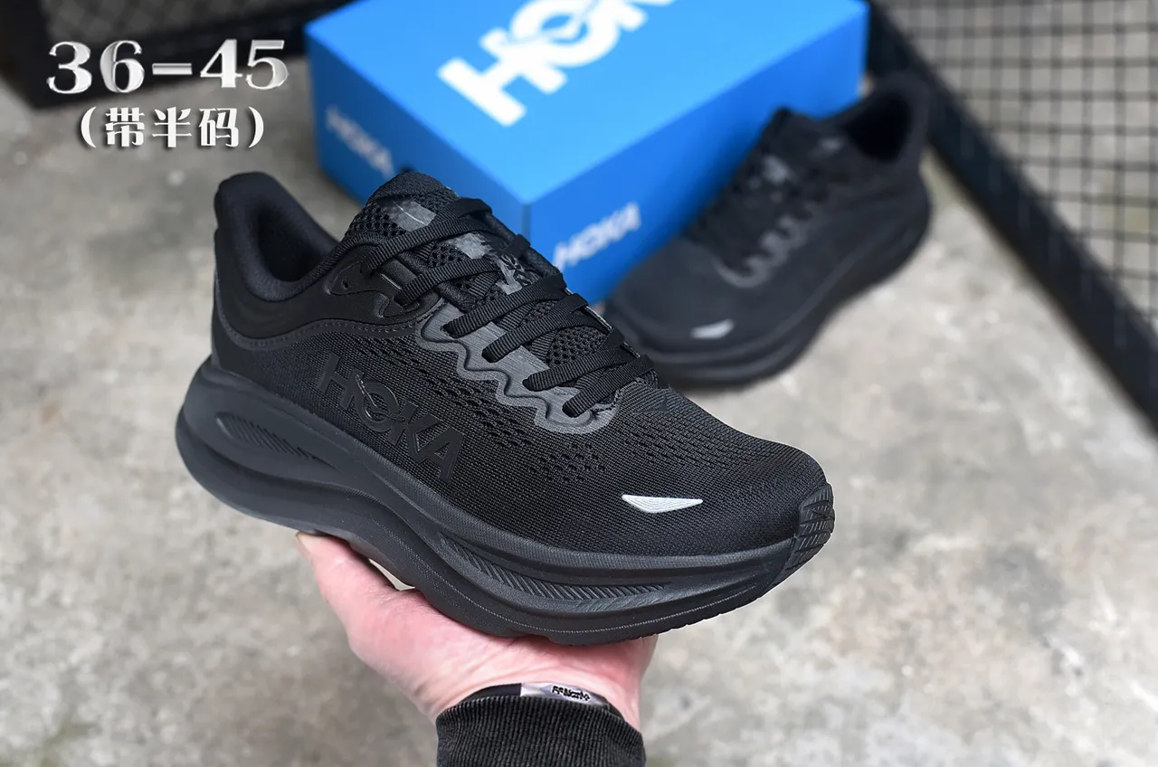 Hoka Noir Gris Monochromatique Tissu d'Ingénierie Supérieur Chaussures de Course 3