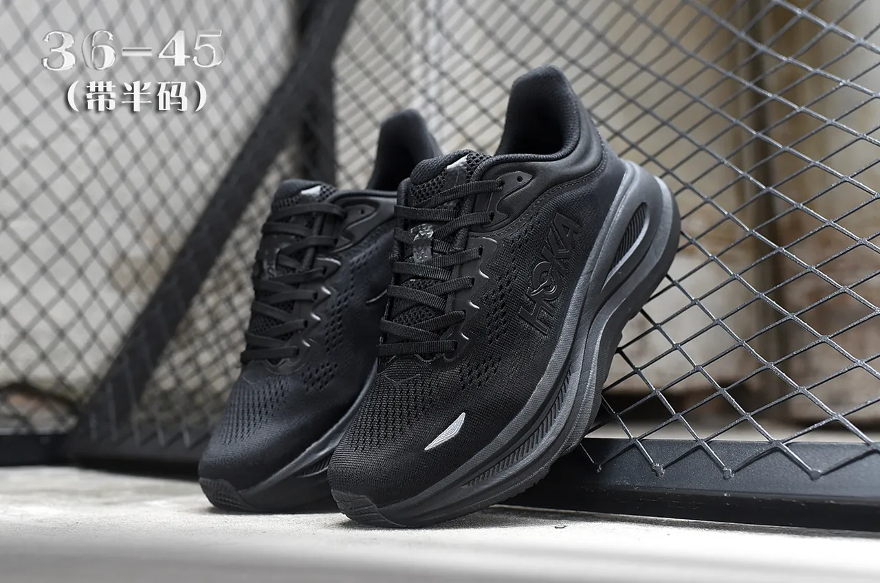 Hoka Noir Gris Monochromatique Tissu d'Ingénierie Supérieur Chaussures de Course 5