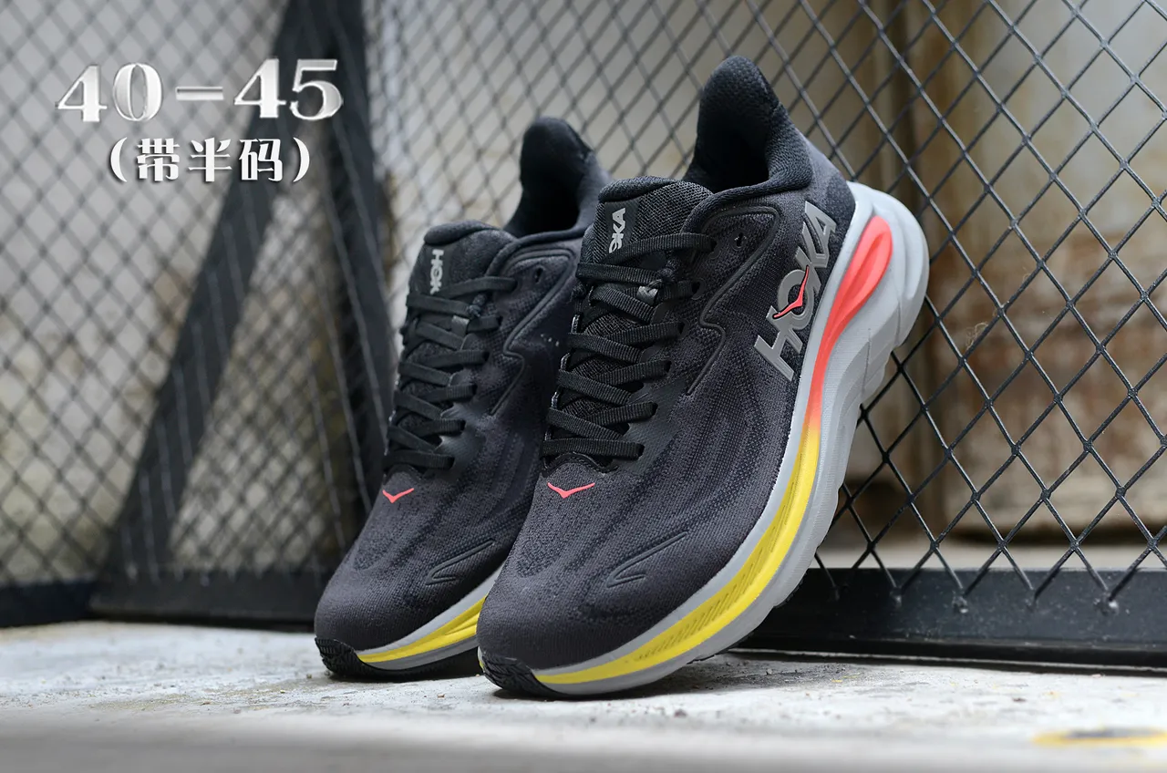 Hoka 黑黄 工程针织鞋面 多层中底 跑鞋 5