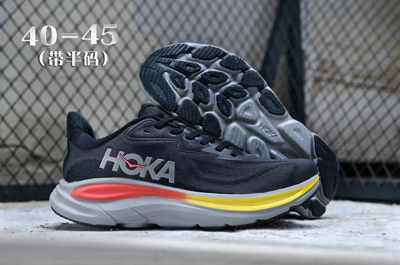 Hoka 黑黄 工程针织鞋面 多层中底 跑鞋 7