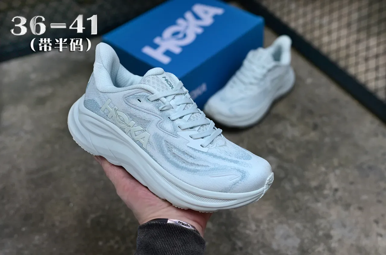 Hoka Blue White Maximalist Cushioning Engineered Knit Upper Running Shoes 3