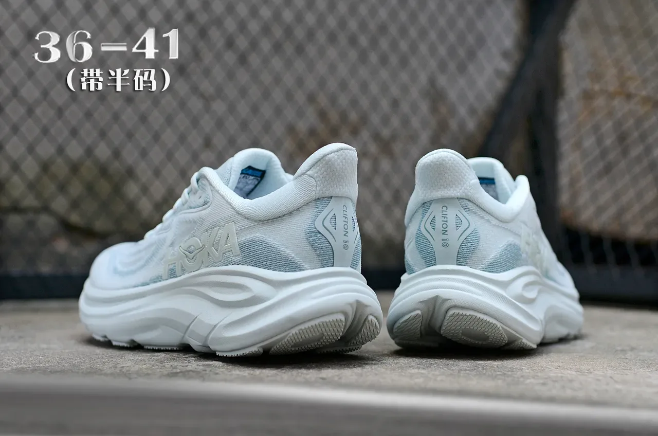 Hoka Blue White Maximalist Cushioning Engineered Knit Upper Running Shoes 6