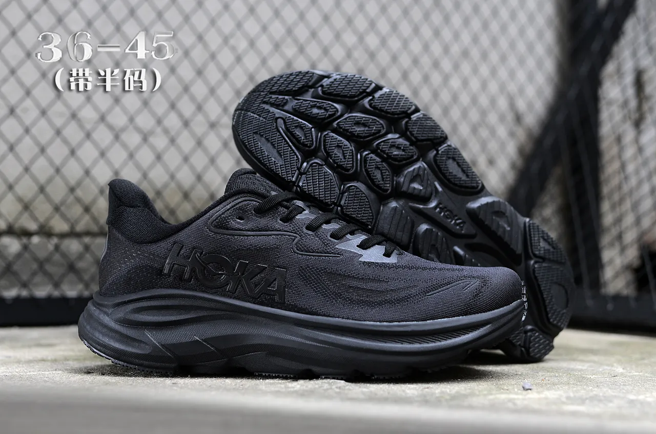 Hoka Clifton 黑色单色工程针织鞋面跑鞋 7