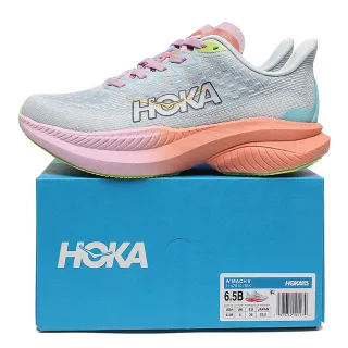 Hoka Mach 6 ग्रे पिंक इंजीनियर्ड निट अपर ग्रेडिएंट मिडसोल रनिंग शूज़