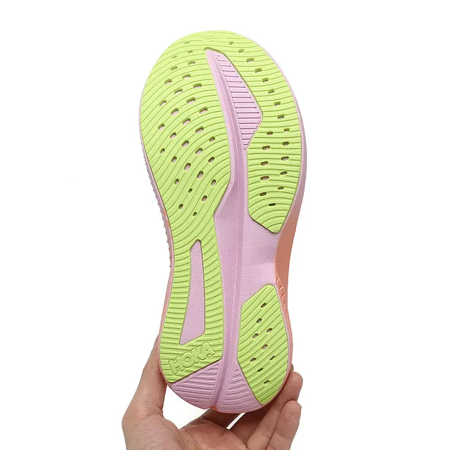 Hoka Mach 6 رمادي وردي الجزء العلوي Knit Engineered الميدسول التدرجي أحذية الجري 5