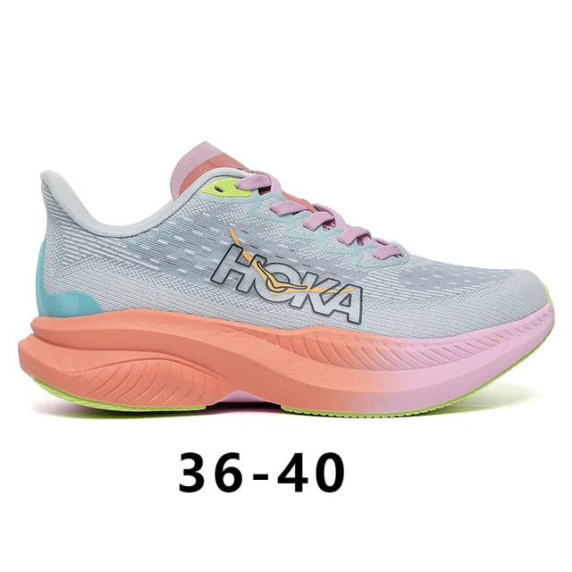 Hoka Mach 6 رمادي وردي الجزء العلوي Knit Engineered الميدسول التدرجي أحذية الجري 7
