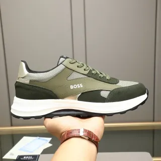 Hugo Boss Army Green White Mixed-Material Upper Layered Midsole Sneakers