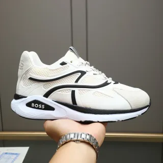 Hugo Boss Beige Negro Malla Y Ante Parte Superior Rayas Curvas Superpuestas Zapatillas