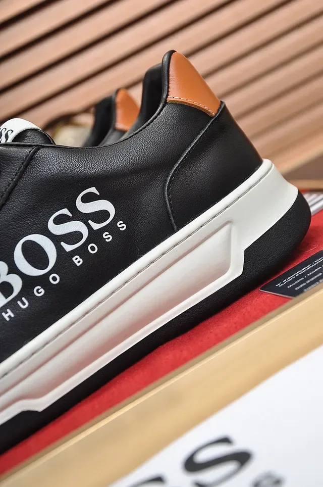 Hugo Boss Noir Blanc Cuir Et Daim Supérieur Contraste Semelle Intermédiaire Sneakers Lifestyle 2