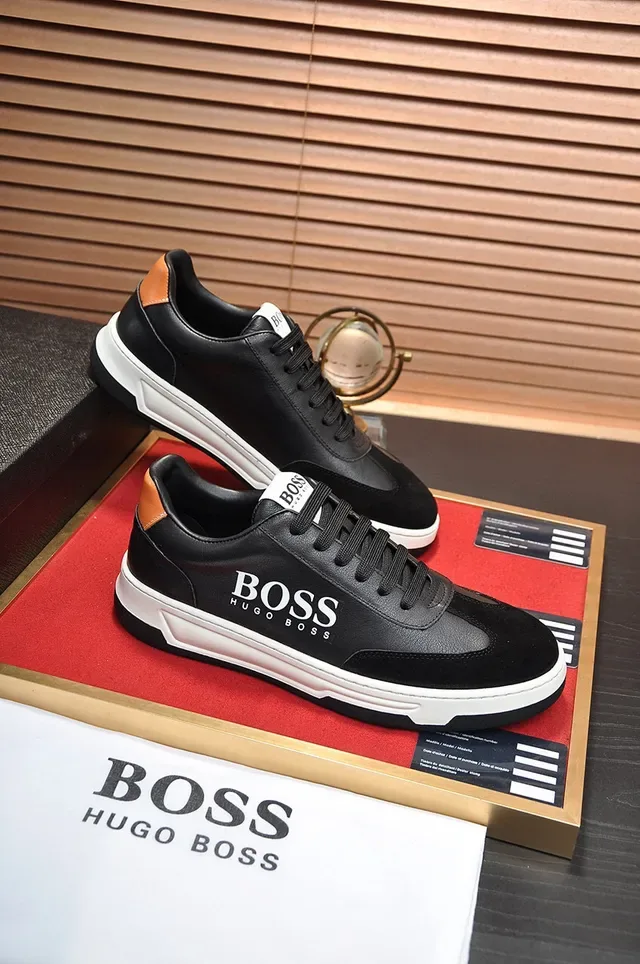 Hugo Boss Noir Blanc Cuir Et Daim Supérieur Contraste Semelle Intermédiaire Sneakers Lifestyle 5