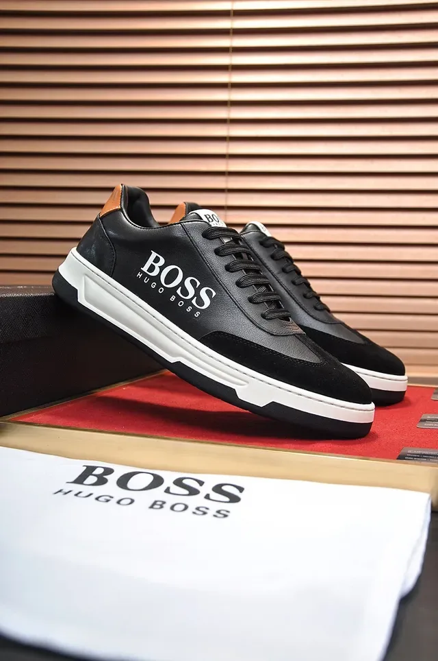 Hugo Boss Noir Blanc Cuir Et Daim Supérieur Contraste Semelle Intermédiaire Sneakers Lifestyle 7