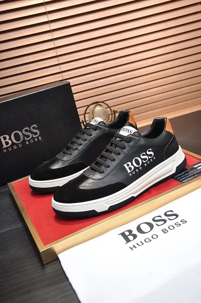 Hugo Boss Noir Blanc Cuir Et Daim Supérieur Contraste Semelle Intermédiaire Sneakers Lifestyle 8