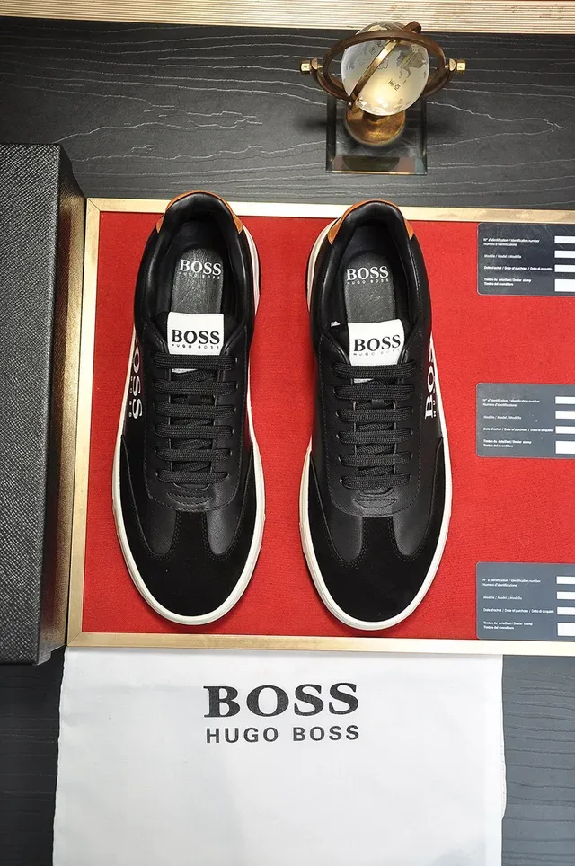 Hugo Boss Noir Blanc Cuir Et Daim Supérieur Contraste Semelle Intermédiaire Sneakers Lifestyle 9