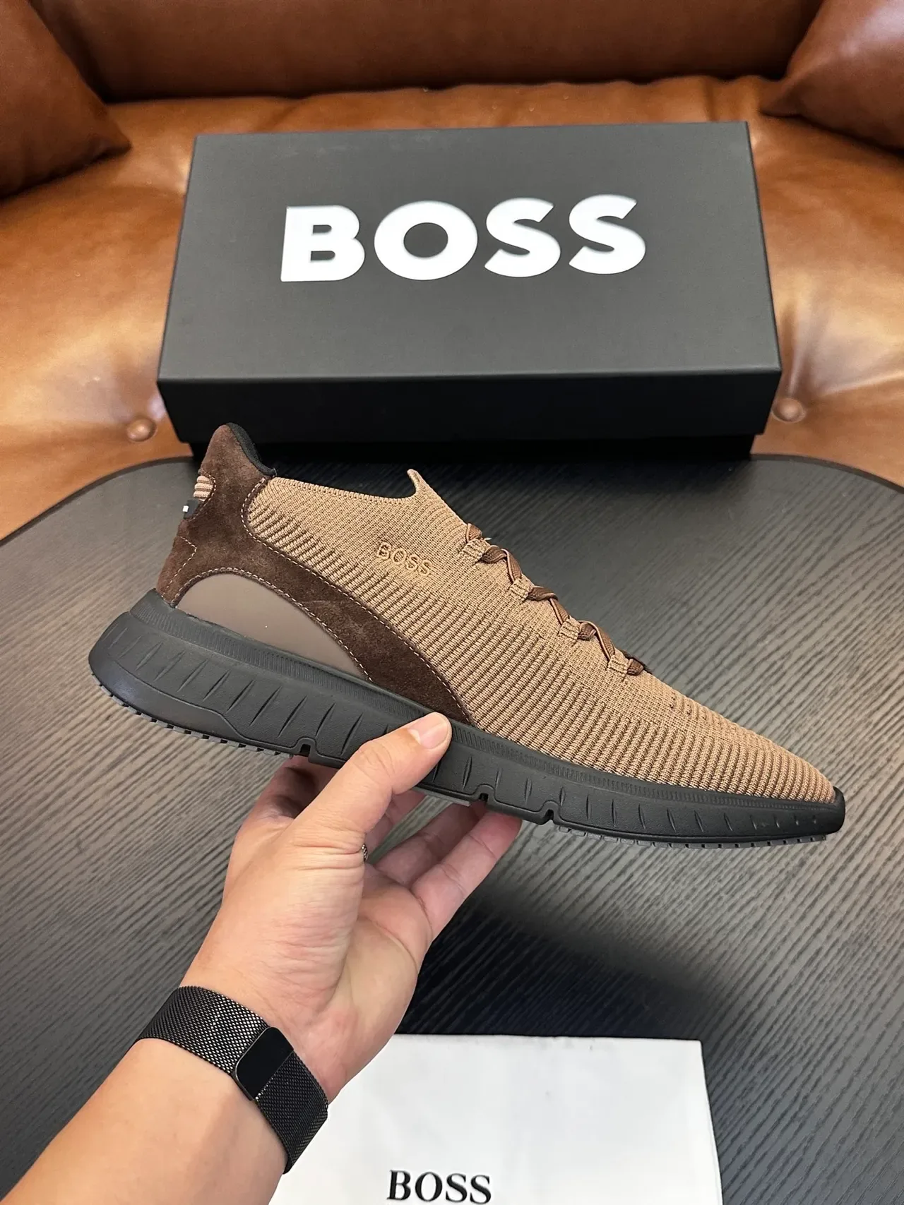 Hugo Boss Zapatillas de punto Slip-On Tan Negro Lifestyle 2