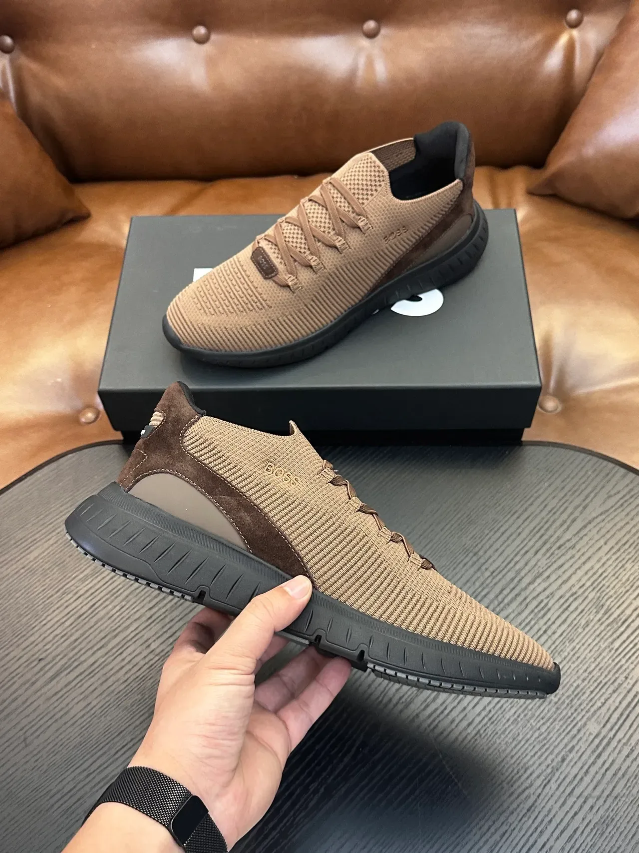 Hugo Boss Zapatillas de punto Slip-On Tan Negro Lifestyle 5