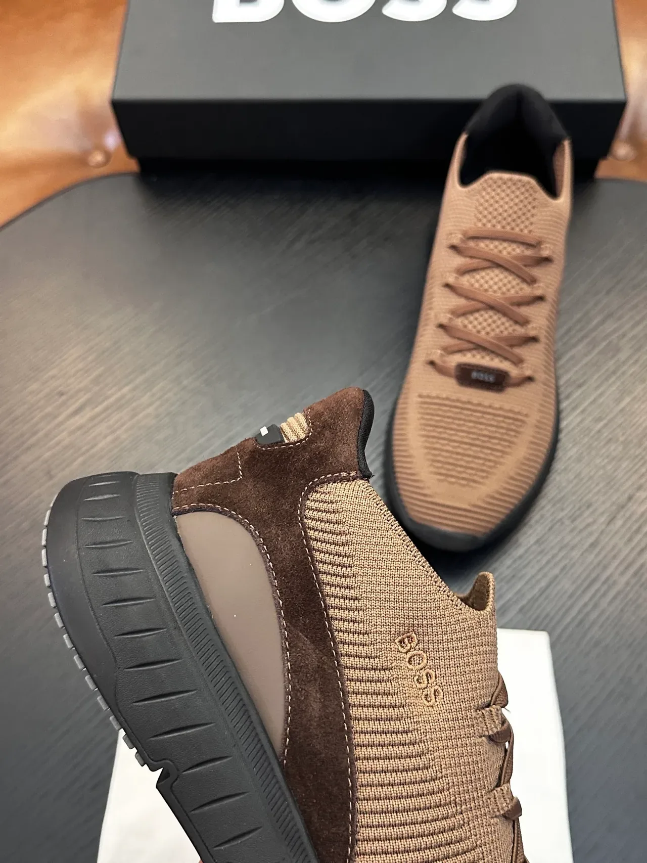 Hugo Boss Zapatillas de punto Slip-On Tan Negro Lifestyle 7