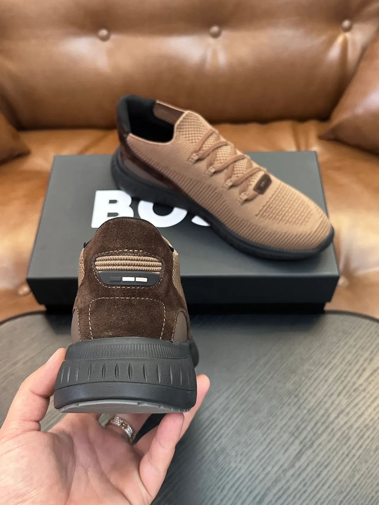 Hugo Boss Zapatillas de punto Slip-On Tan Negro Lifestyle 8