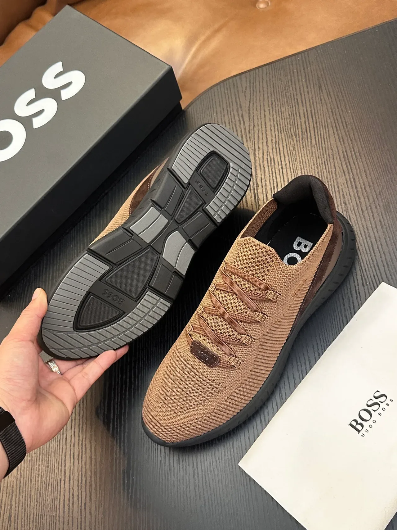 Hugo Boss Zapatillas de punto Slip-On Tan Negro Lifestyle 9
