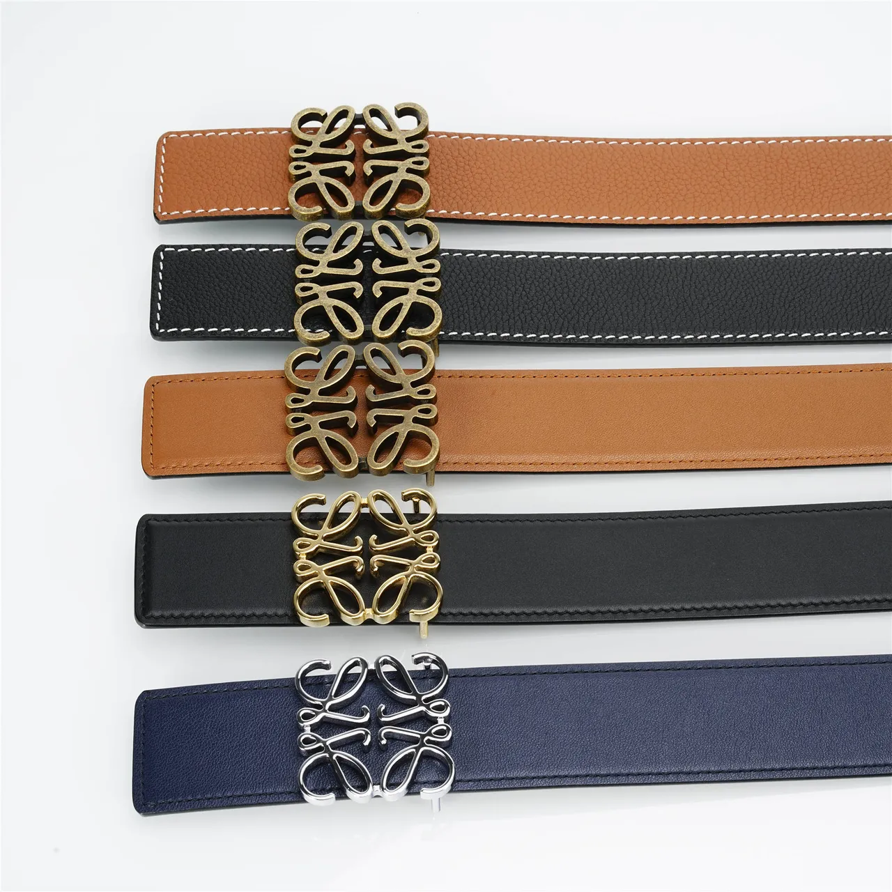Loewe Anagram Navy حزام جلد 2
