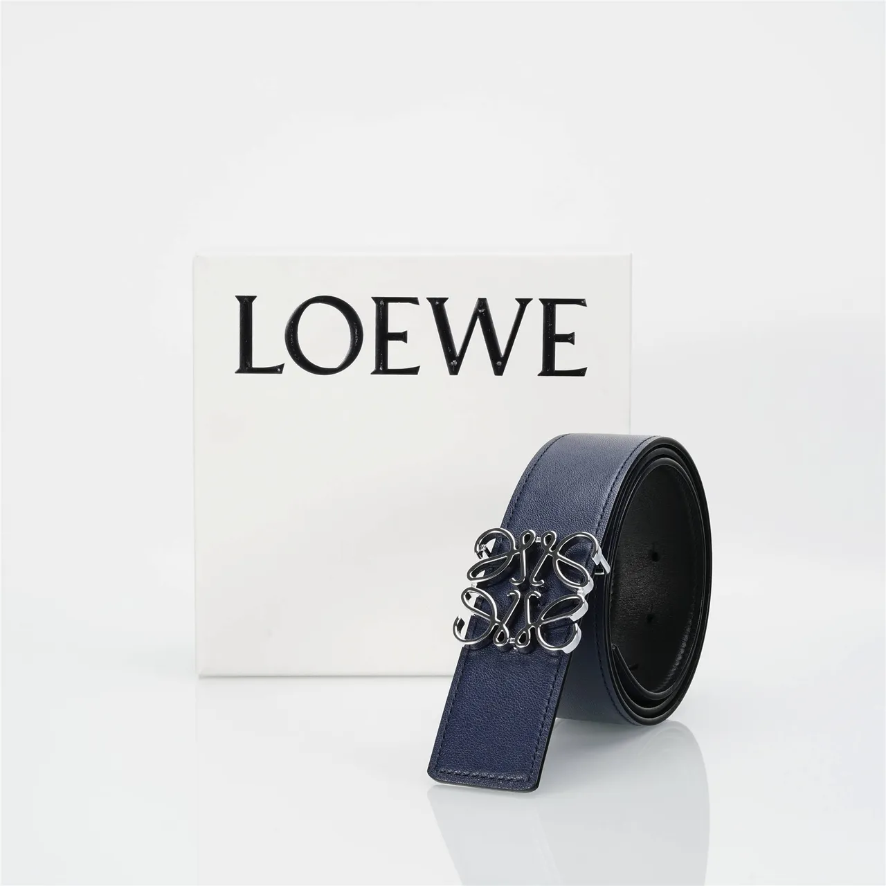 Loewe Anagram Navy حزام جلد 5