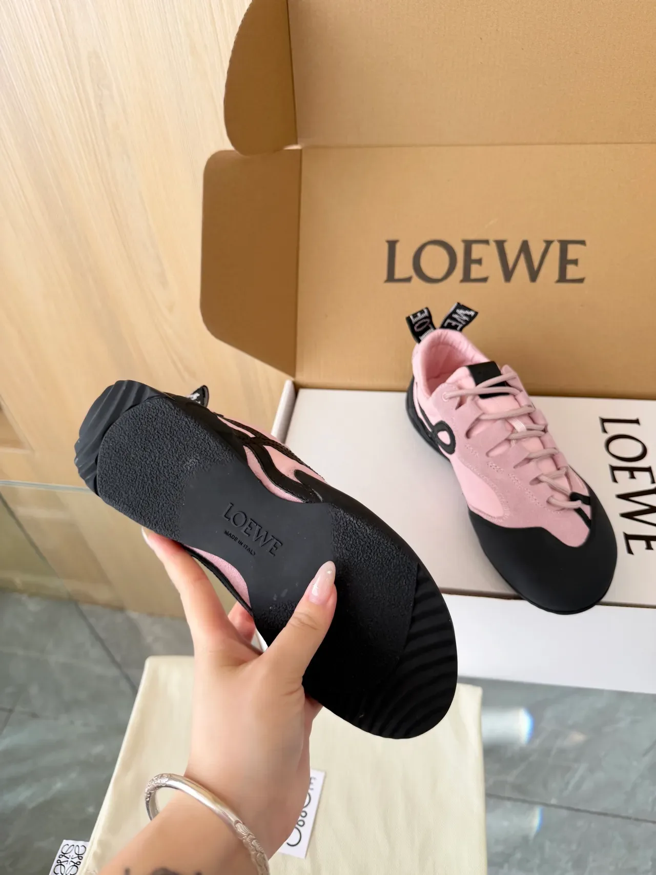 Loewe Flow Runner Pink Suede and Black Lifestyle Sneakers 2
