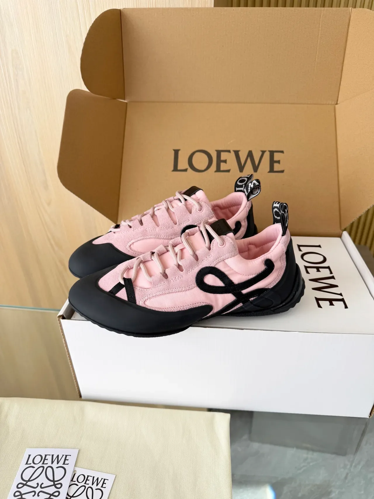Loewe Flow Runner Pink Suede and Black Lifestyle Sneakers 5