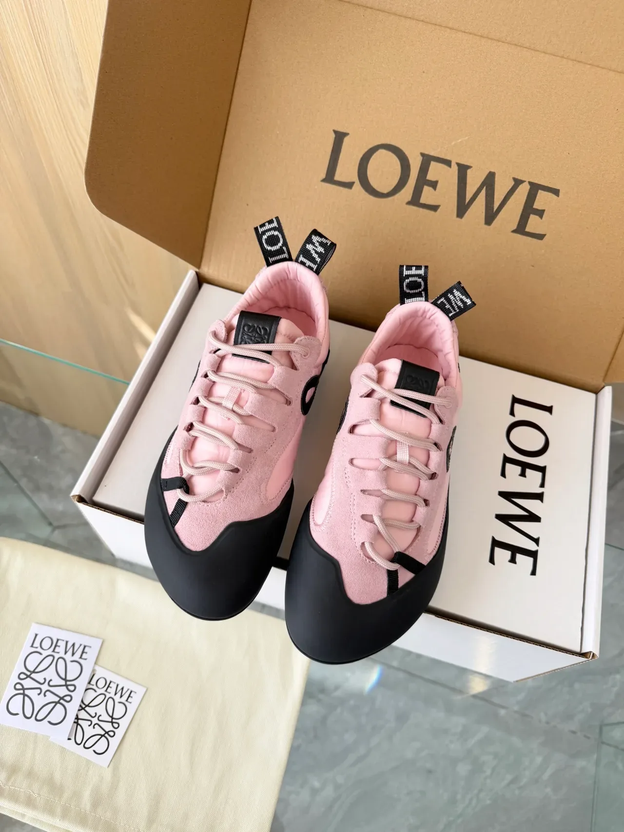 Loewe Flow Runner Pink Suede and Black Lifestyle Sneakers 6