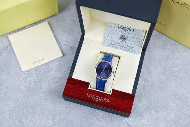 Longines أزرق فضي مستدير حالة من الفولاذ المقاوم للصدأ وجه ساعة شمسي ساعة ميكانيكية 4
