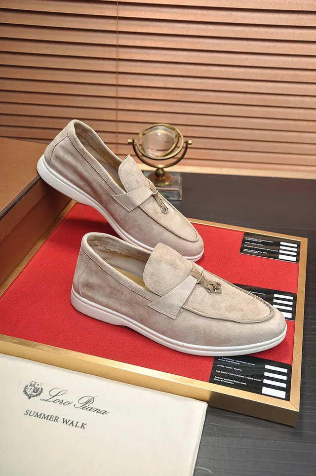 Loro Piana بيج أبيض سويد علوي Buckle Strap Loafer 5