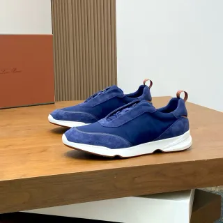 Loro Piana 蓝色麂皮和尼龙无带一脚蹬生活方式运动鞋