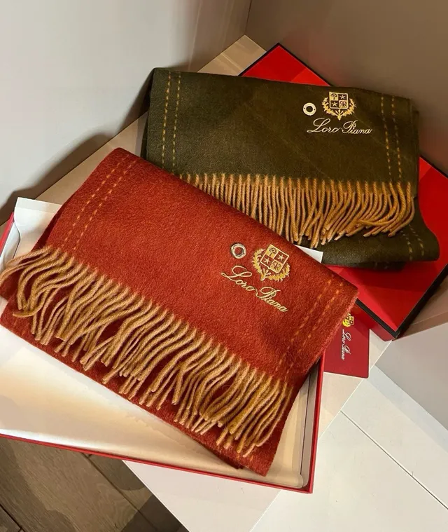 Loro Piana ক্রেস্ট ক্রোশড রাস্ট রেড ক্যাশমির স্কার্ফ 4