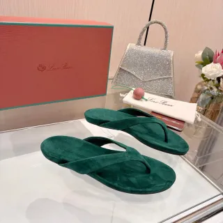 Loro Piana সবুজ স্যুড থং স্ট্র্যাপ স্লিপার
