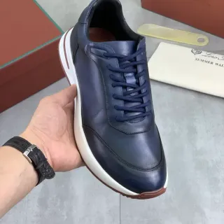 Loro Piana Navy White Leather Upper Contrast Midsole Sneakers