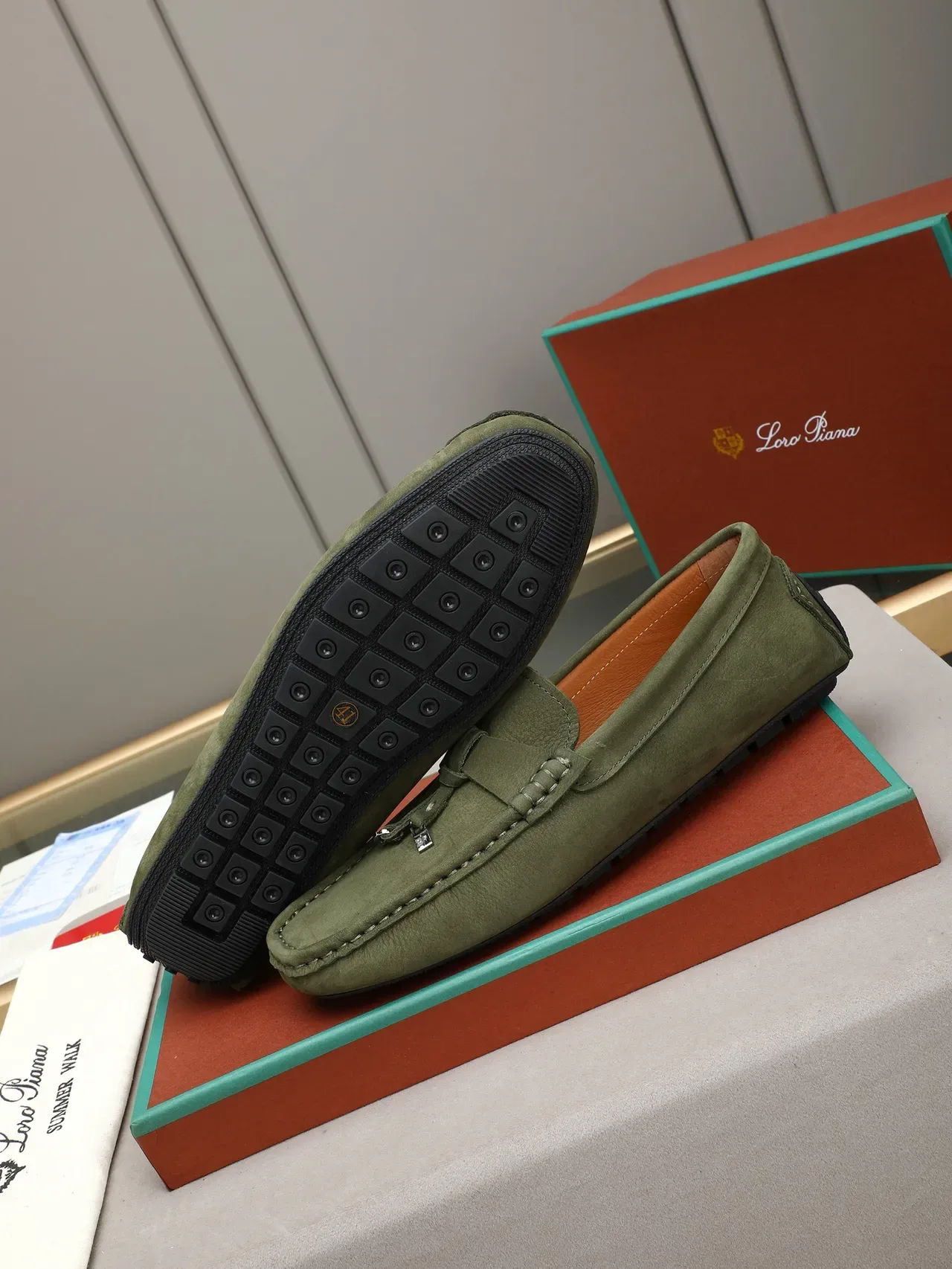 Loro Piana অলিভ গ্রিন সুয়েড বাইট লোফার 4