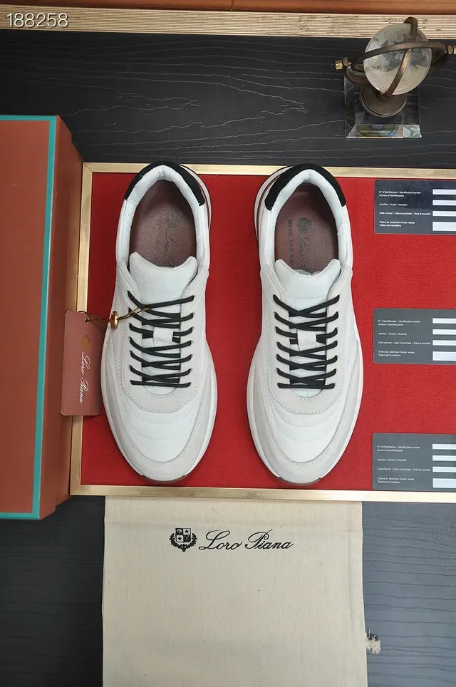 Loro Piana White and Beige أحذية رياضية أسلوب حياة 6