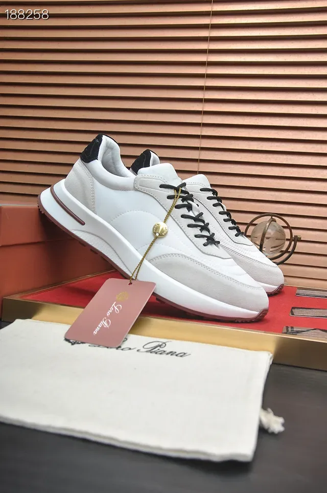 Loro Piana White and Beige أحذية رياضية أسلوب حياة 8