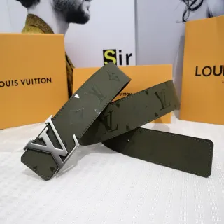 Louis Vuitton সেনি গ্রিন  সিলভার Monogram-Coated Interlocking LV Buckle লেদার বেল्ट