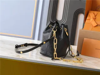 Louis Vuitton Beige Gold Monogram-Embossed Leather Chain Strap Bucket Bag 18