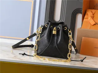 Louis Vuitton Beige Gold Monogram-Embossed Leather Chain Strap Bucket Bag 19